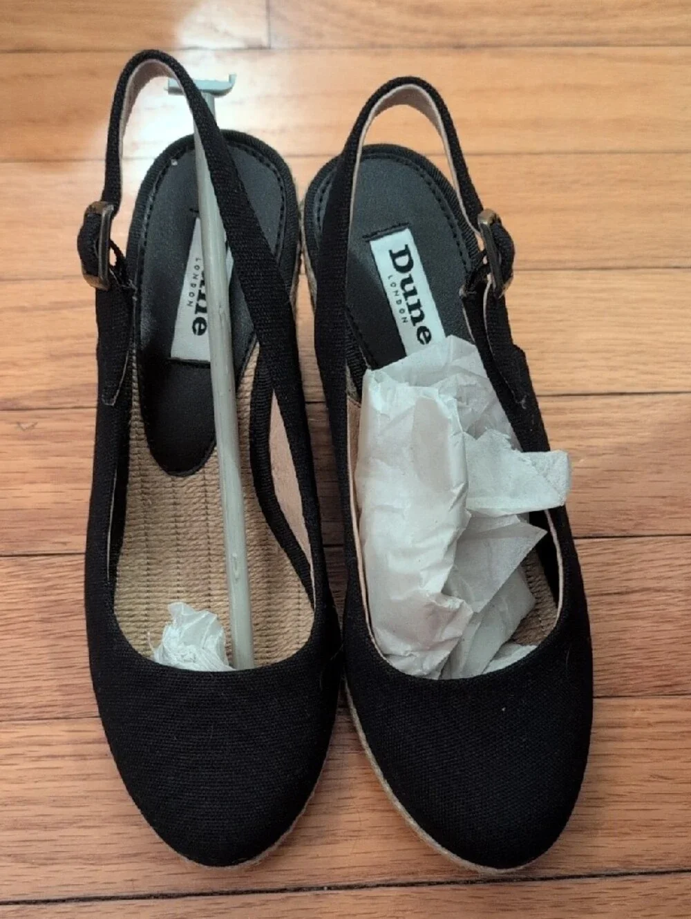 Dune London Black Espadrille Wedge Slingback